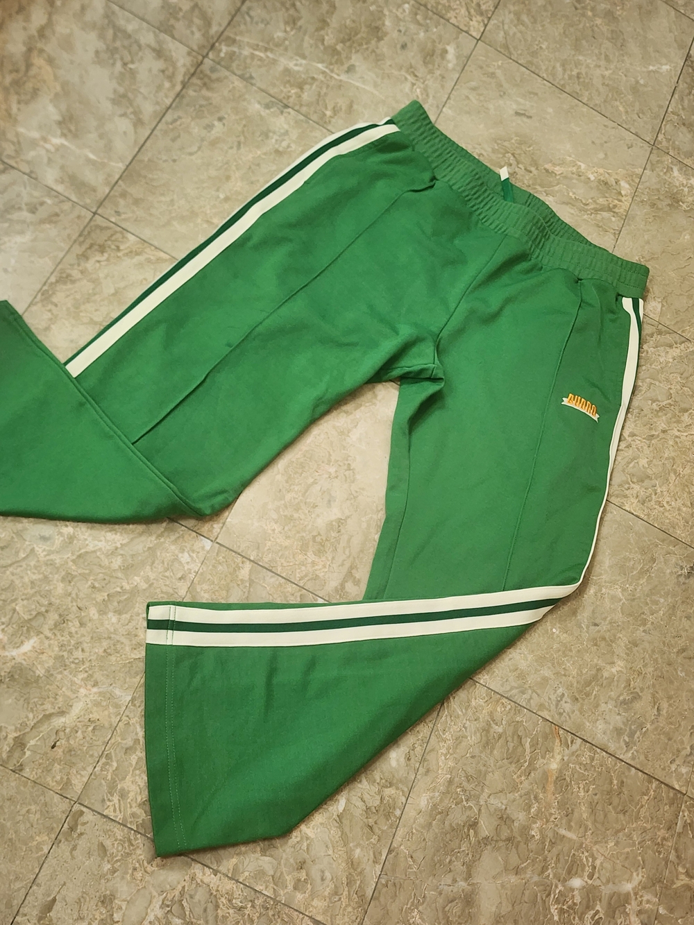 Green Track Joggers with White Side Stripes